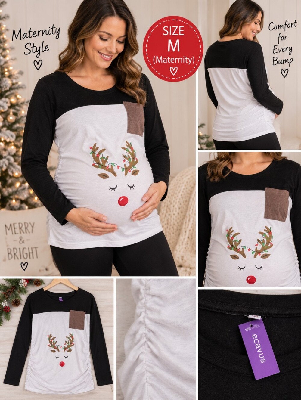 New ecavus women's medium maternity reindeer Christmas top #22